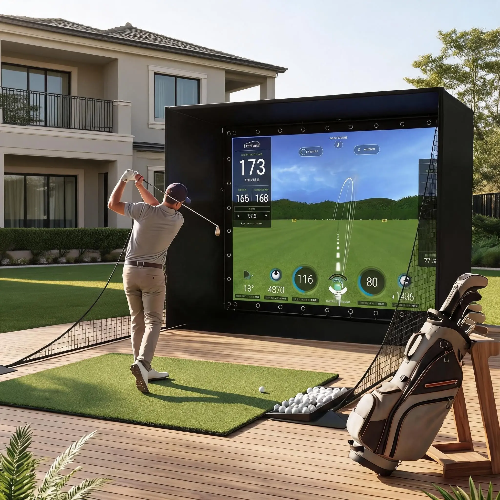 Complete Golf Simulator Enclosure Kit – 4K-Ready Impact Screen, Blackout Cage, Frame Poles, Side & Bottom Nets, Sandbags – Indoor Outdoor & Garage Golf Practice Cage for Training, 8.4x8.4 ft/11x8 ft
