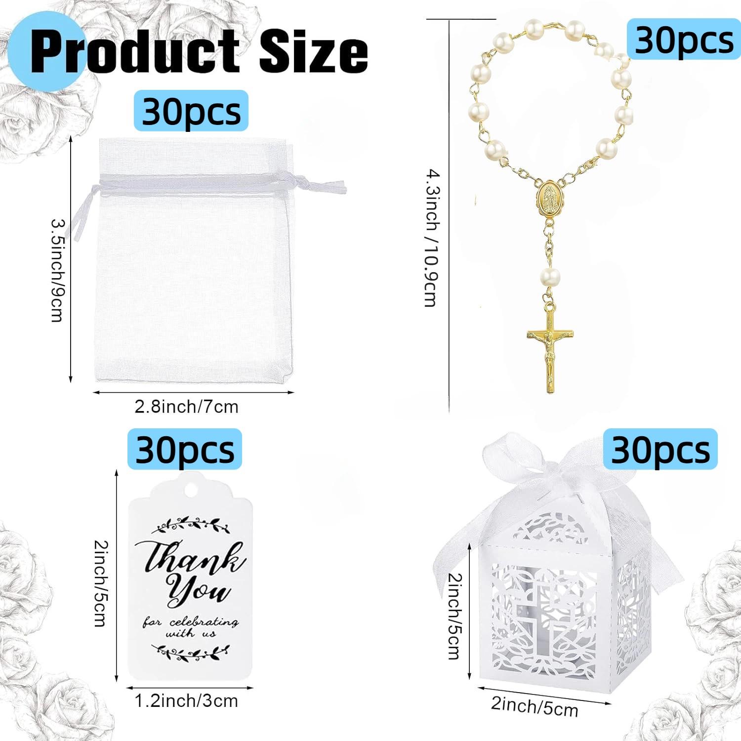 120pcs Baptism Shower Wedding First Communion Decoration Kit, Includes Mini Beads, Cross-Shaped Boxes, Gift Bags, Kraft Paper Labels