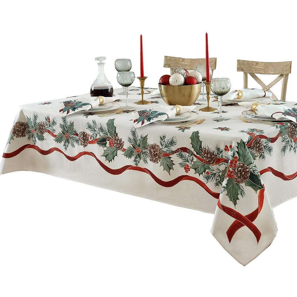 1 Pc Christmas Rectangular Tablecloth, Ivy Pinecone Christmas Tablecloth, Washable Easy To Care For, Suitable For Decorating Christmas Decorations for New Year Parties And Dinners