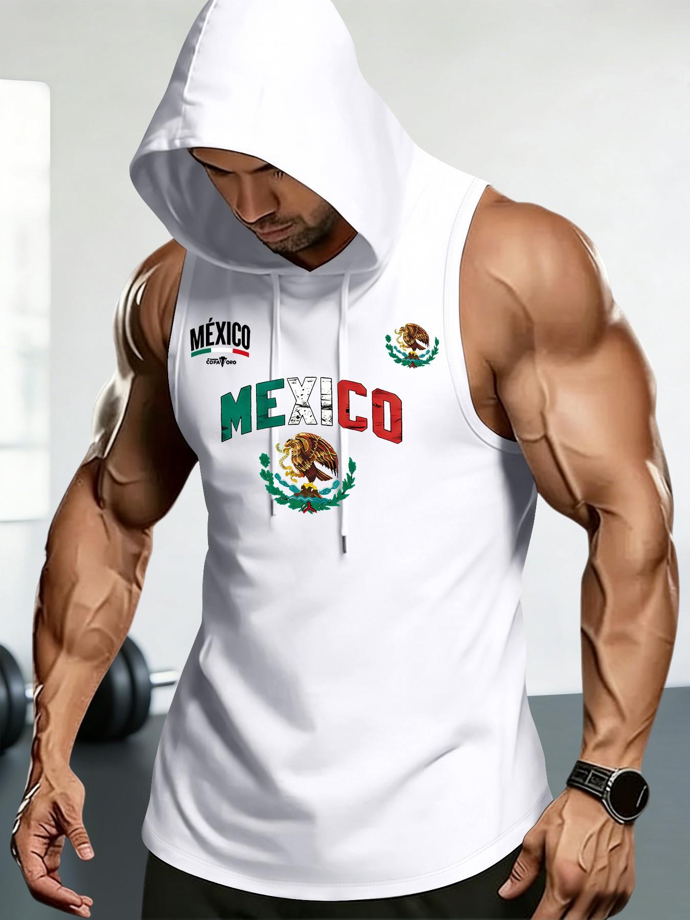 Men's Sleeveless Hooded Tank Top, Mexican Theme Print, High-Quality Breathable Fabric, Comfortable Loose Fit Sporty T-Shirt