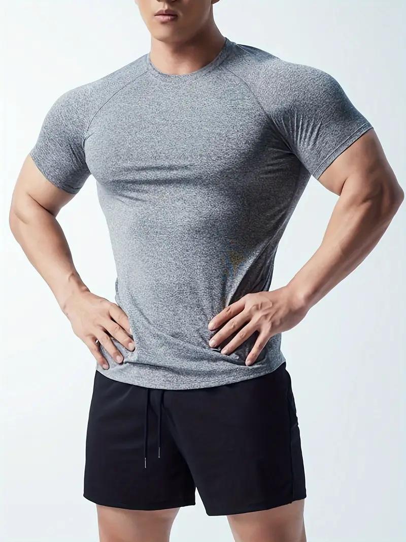 Summer Men's Sports Cationic Quick-Dry Tight-Fitting Round-Neck Stretch Casual Sports T-Shirt