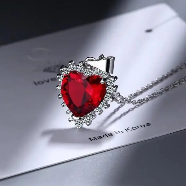 3.6ct Love Heart Created Ruby 925 Sterling Silver Pendant Necklace for Woman Romantic Engagement Gemstone Jewelry Choker