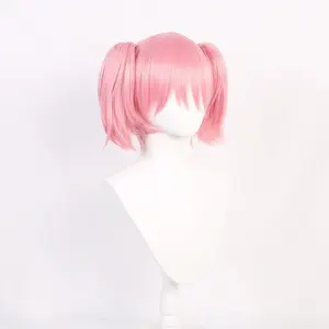Pink ponytail clip artificial scalp wig magic girl cos wig anime reality show wig