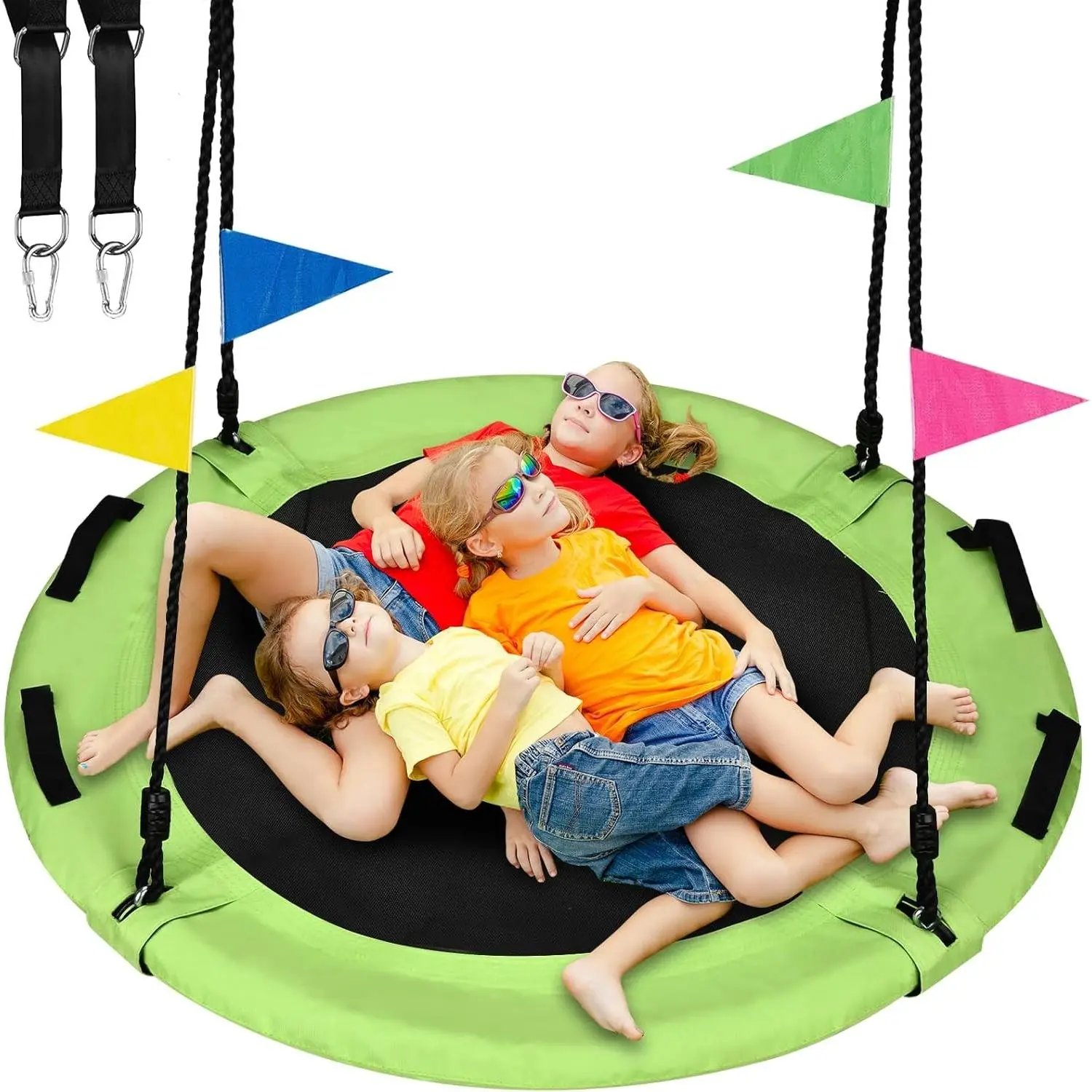 48 inch Tree Swing Larger Saucer Flying Swing for Whole Family 900lbs Weight Capacity with Adjustable Hanging Straps for Outdoor Playground Green