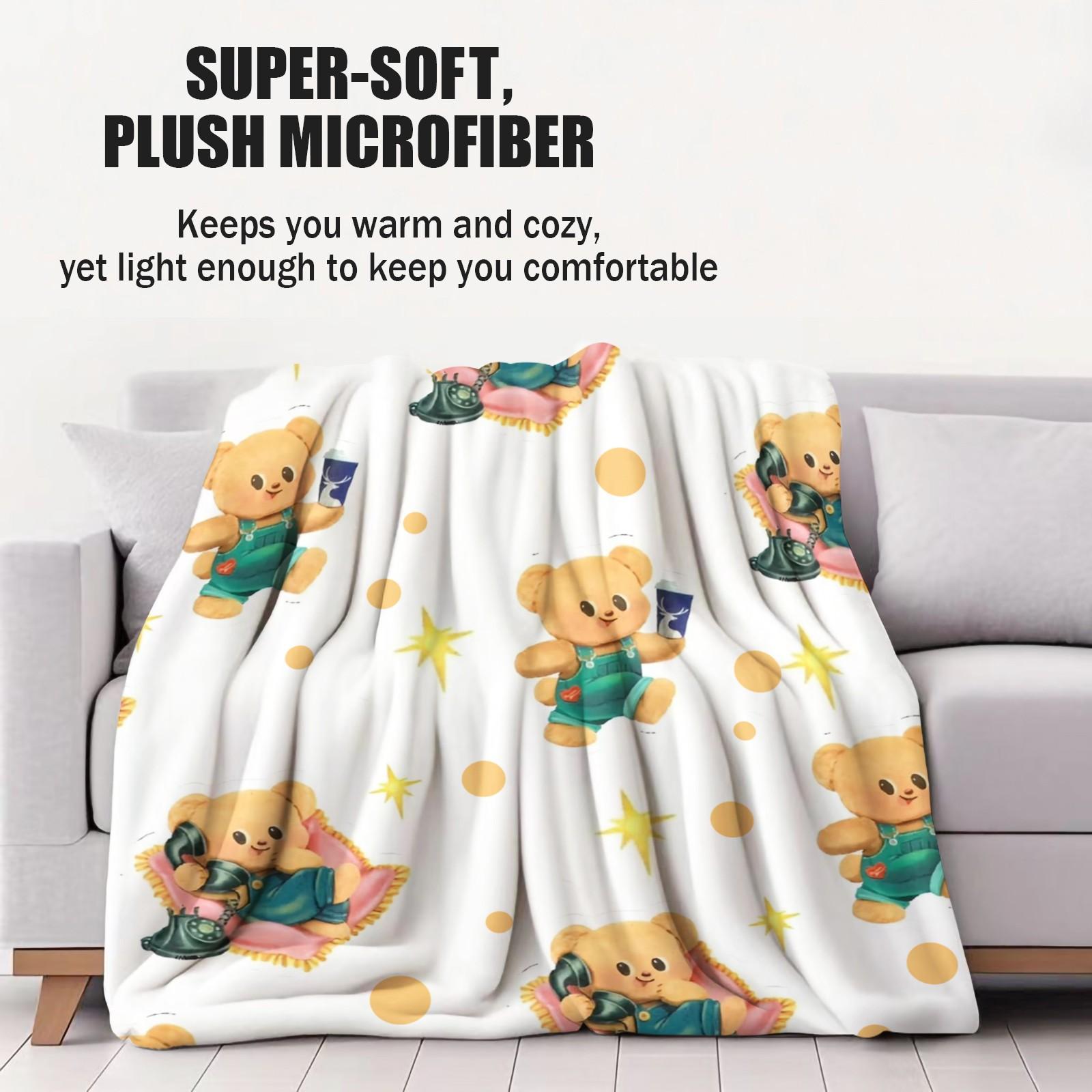 Cute Cartoon Bear Print Throw Blanket, Japanese Style Soft Teddy Bear Pattern, Skin-Friendly Soft Flannel Lightweight Cozy Blanket for Kids Bedroom, Nursery, Couch, Bed and Dorm, Lovely Aesthetic Home Decor, Ideal Birthday and Holiday Gift for Bear Lovers