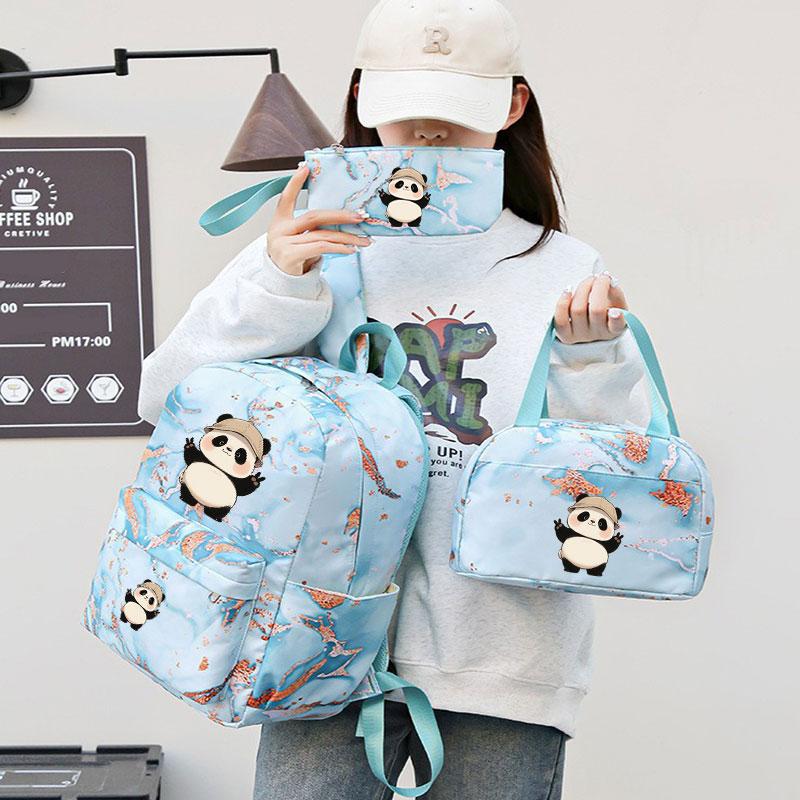 Cute Panda School Backpack Set, Adjustable Straps, Tablet Compartment, Lightweight Comfortable, Ideal for Daily Use & Travel Gift