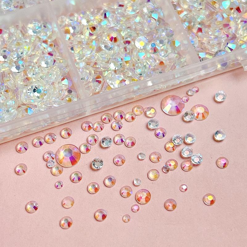 1 Box AB Color Semi-circular Rhinestones for Bedazzling Kit,Multi Sizes Flatback Shiny Resin Diamonds Nails with 3Pcs 10ml Jewelry Adhesive Glue Tweezers,for DIY Clip Pen Nail Designs