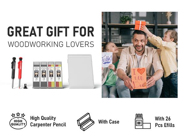 Nicpro Carpenter Pencil with Sharpener, Mechanical Pencils Set with 26 Refills, Deep Hole Marker for Construction, Heavy Duty Woodworking Pencils for Architect (Black, Red) - With Case