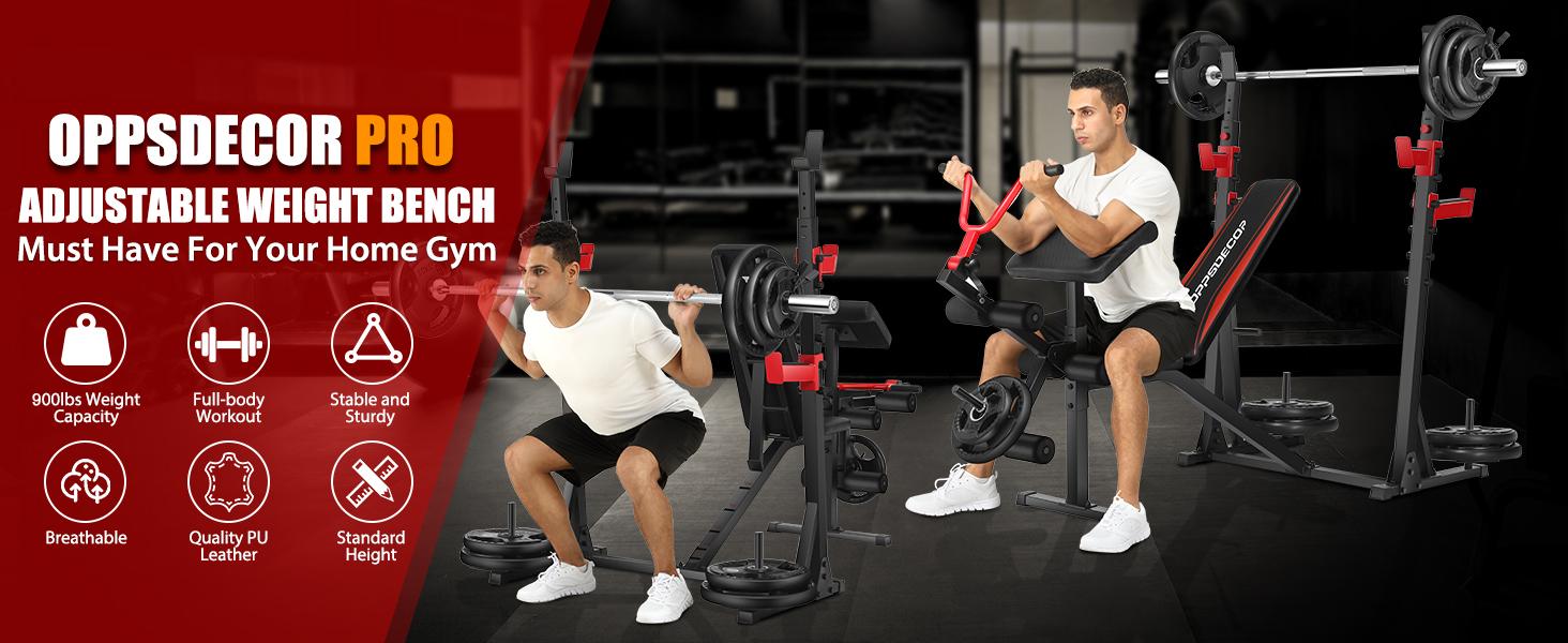 OPPSDECOR 900LBS Weight Bench Set with Squat Rack with Leg Extension Bench Press Set Workout for Home Gym dumbbell set foldable weight
