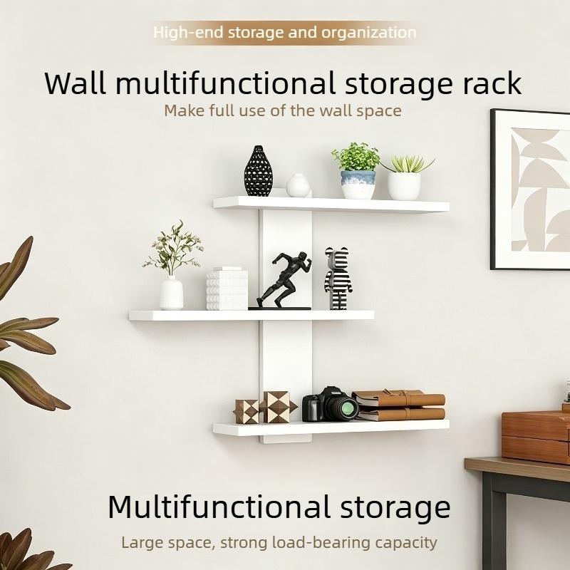 No Drill Wall Mounted Floating Shelves, Solves Wall Space Waste & Display Issues, Ideal for Bedroom, Living Room & Study, Eco-friendly Board with No-drill Installation, Multi-tier Wall Display Organizer