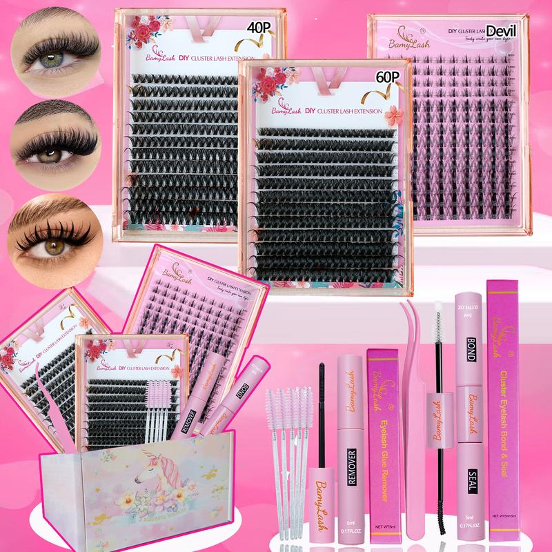 3-Box 3D Wispy Individual Cluster Lash Set, Individual Lash Extensions - Ultra-Thick Volume, Curly Mixed Lengths - DIY Lash Extension Kit with Lash Bond, Seal, Remover, Applicator & Lash Brush - Everyday Eye Makeup, Gifts for Friends