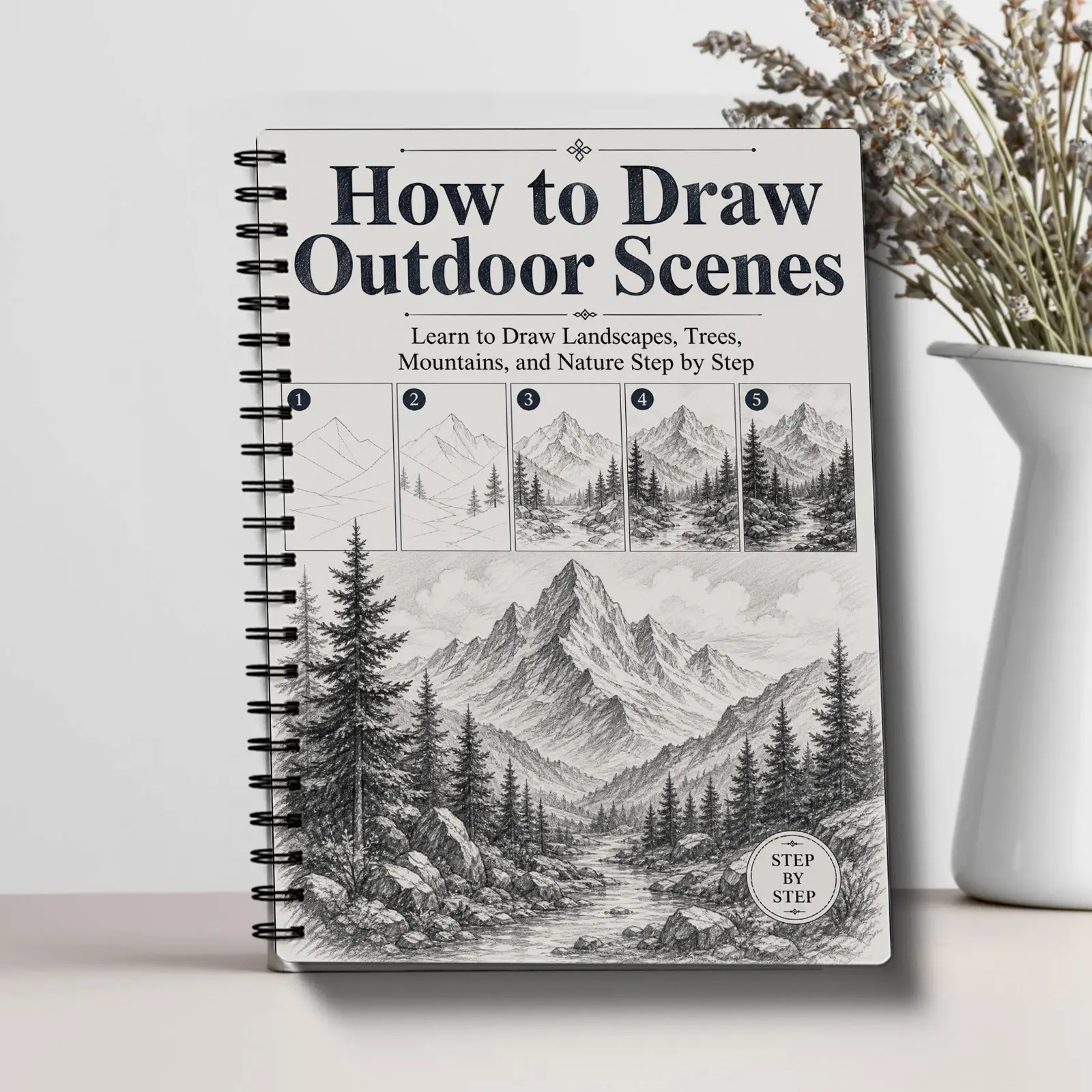 Landscape Painting Tutorial Instructions, Step-By-Step Sketching Practice, Mountain Forest Lake Clouds, Ideal for Beginners Adults Teens Art Lovers Travel Sketching
