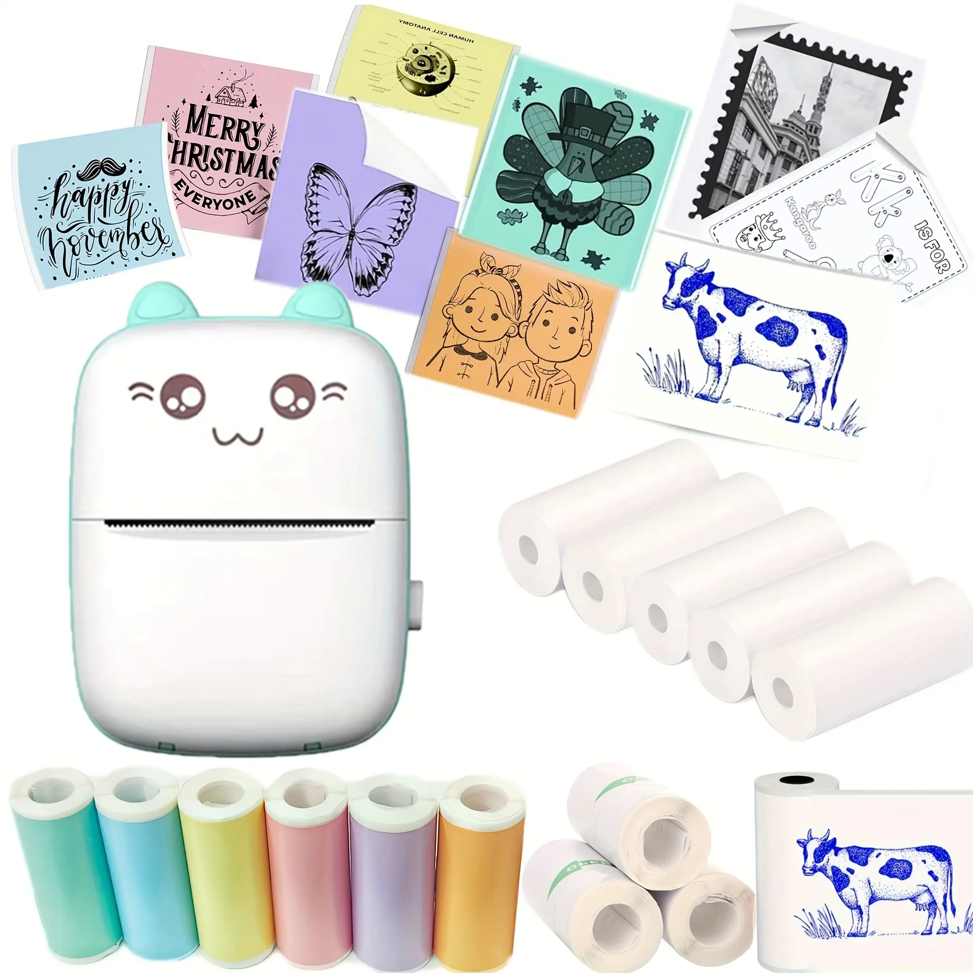 Portable Mini Printer Kit with Photo Paper, Stickers, Labels, USB PD Charging, Ideal for Photos, Text, Notes, Wireless Printer