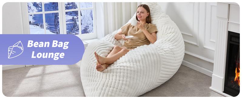 【Hobestluk】3 in 1 Giant Bean Bag Chairs Convertible Bean Bag Floor Cushion with Machine Washable Cover, Beanbag Chairs for Adult - 56"D x 76"W x 7"H