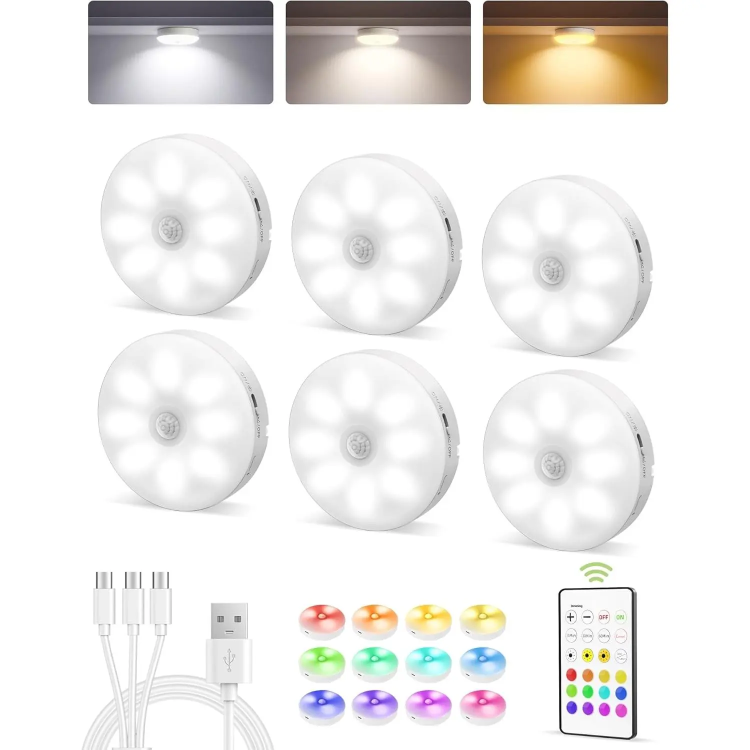 Cat Hammock RGB Under Cabinet Puck Lights - Remote Control, Motion Sensor Lights