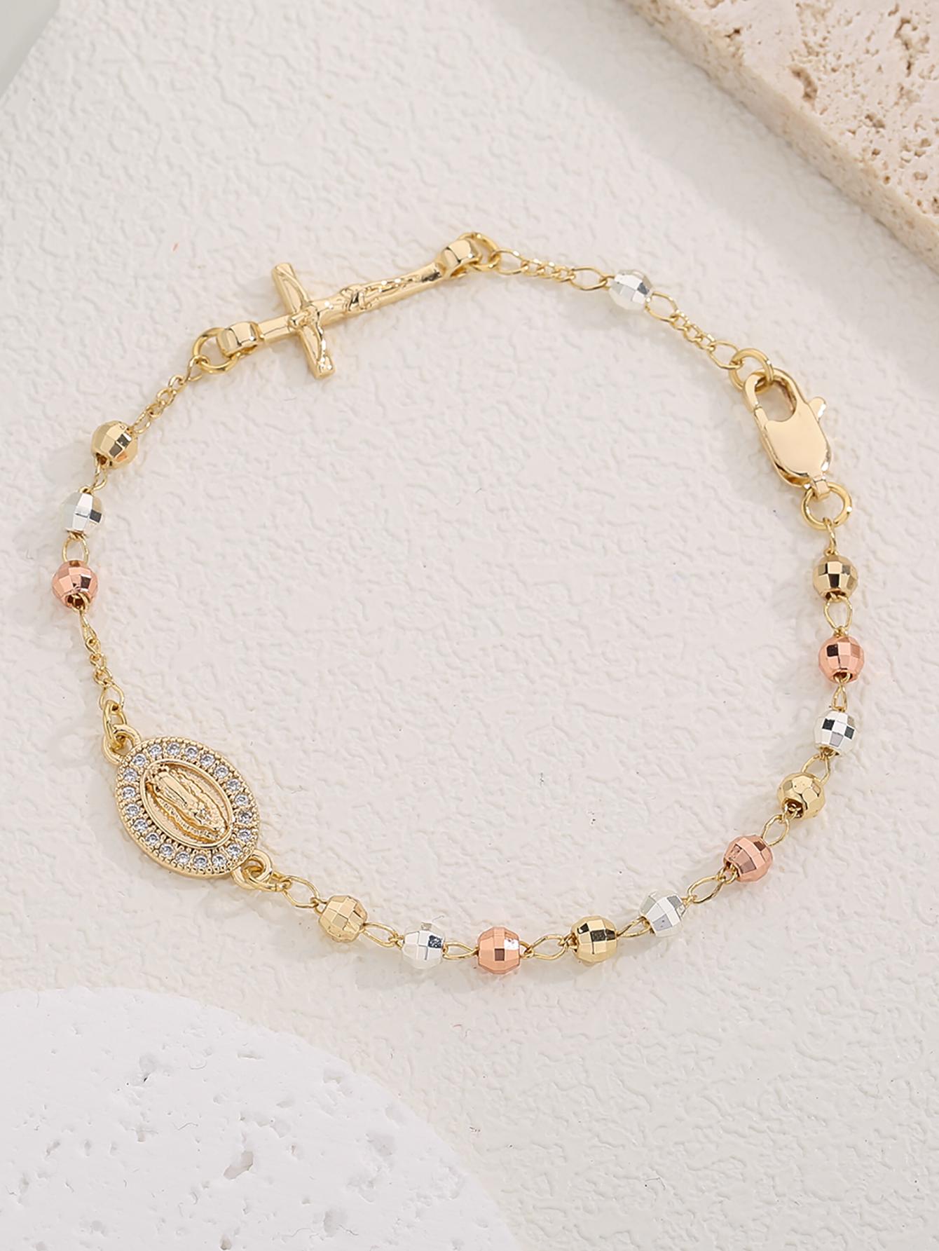 Three-Color Copper Rosary Bracelet, Classic Prayer Beads with Cross, Unisex Jewelry, Perfect Gift for Valentine's Day, Birthday, All Seasons