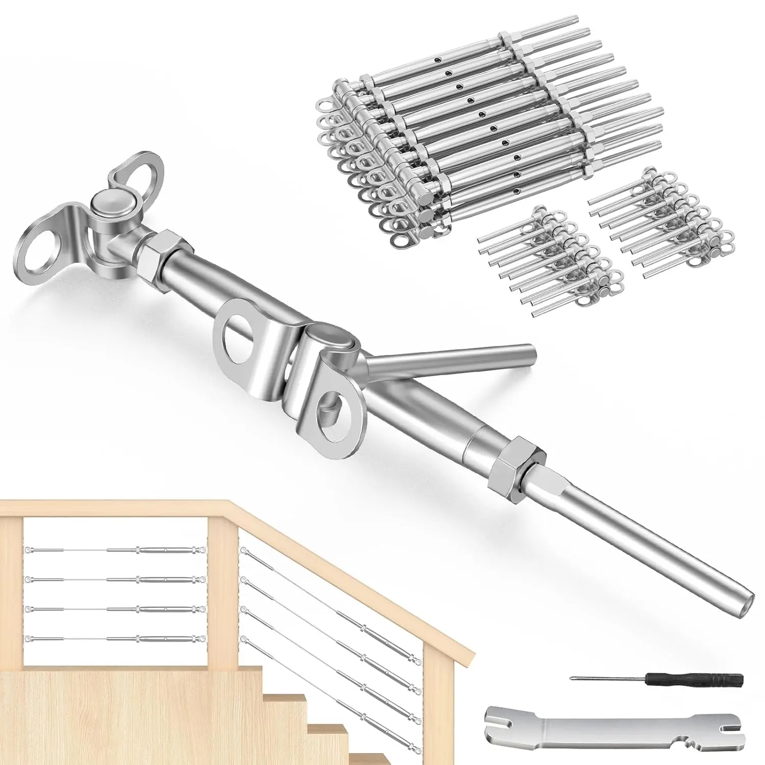 25 Pairs 1/8" Cable Railing Kit Swage Toggle Turnbuckle| Angle T316 Stainless Cable Railing Kits for 2"x2",4"x4" Wood Posts, Deck Cable Railing Kits for Stairs,BL025