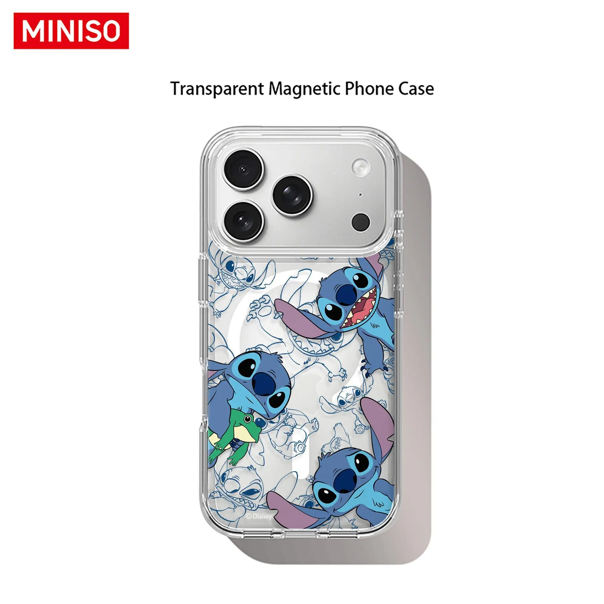 Disney Stitch Stitch & Frog All-Over Print Phone Case Transparent Magnetic Shockproof case suitable for iphone 17 Pro Max/17 Pro/17 Air/17/16/15/14/13/12/11 Series