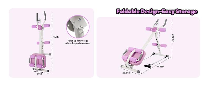 6 in 1 Multifunctional Ab Machine, Adjustable Ab Workout Equipment, Ab ＆ Sit Up Machine for Stomach Workout, Foldable Abdominal Trainer with Knee and Back Protection, Full Body Workout for Home