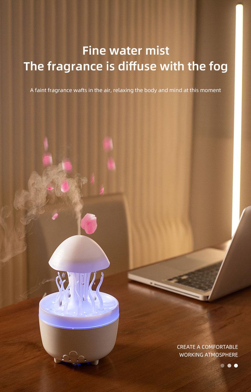 Rotating raindrop aromatherapy machine household colorful night light desktop mushroom water grass air humidifier with remote control diffuser