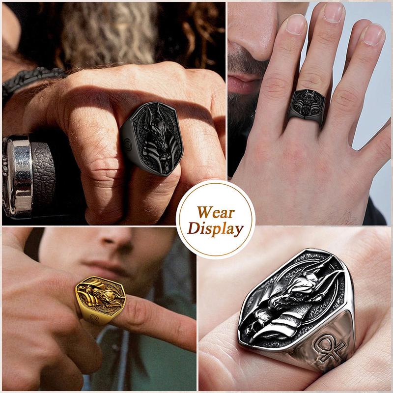 U7 Anubis Rings Vintage Ankh Cross Amulet Chunky Ring Ancient Egyptian Jewelry for Men U7 Anubis Rings Vintage Ankh Cross Amulet Chunky Ring Ancient Egyptian Jewelry for Men