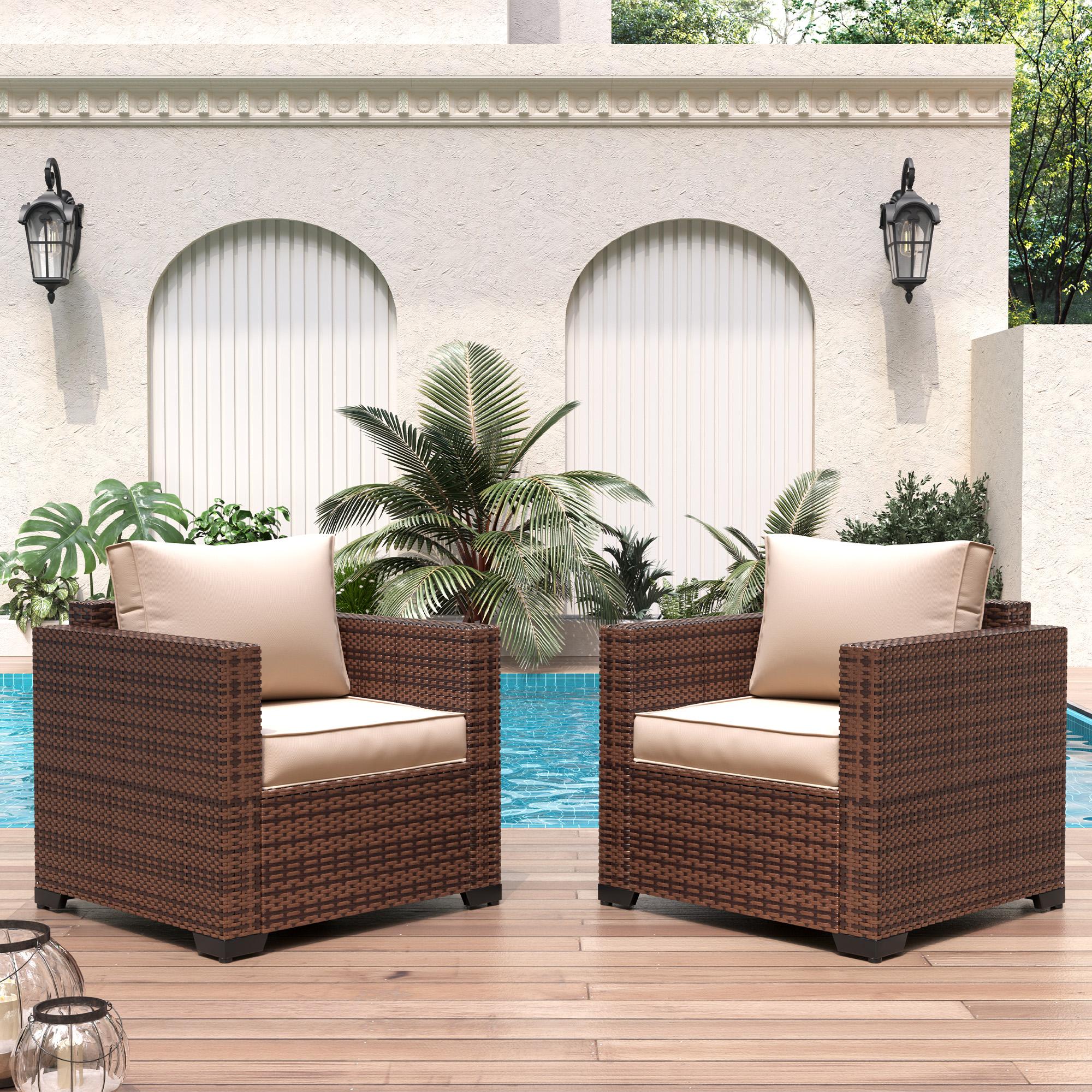 UDPATIO 3-Seat Patio Wicker Sofa, Outdoor Rattan Sectional Couch Furniture Steel Frame w/Furniture Cover Non-Slip Cushion and Deep Seating High