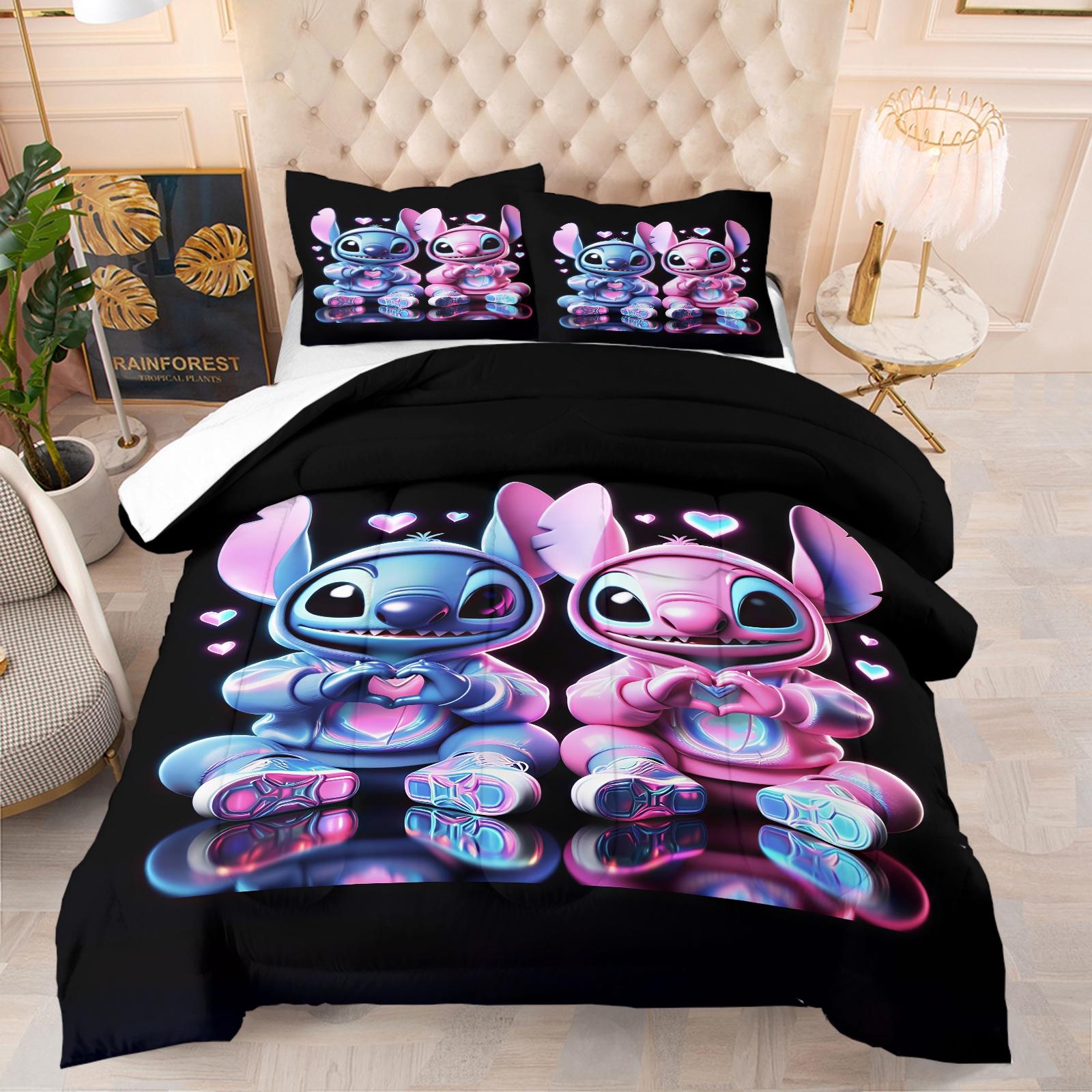 Stitch Pattern Comforter Set, Soft And Durable Bedding Set, Includes 1 Quilt And 1 Or 2 Pillowcases, Everyday Holiday Birthday Gift Bedroom Decor For Kids And Adults, Soft Material