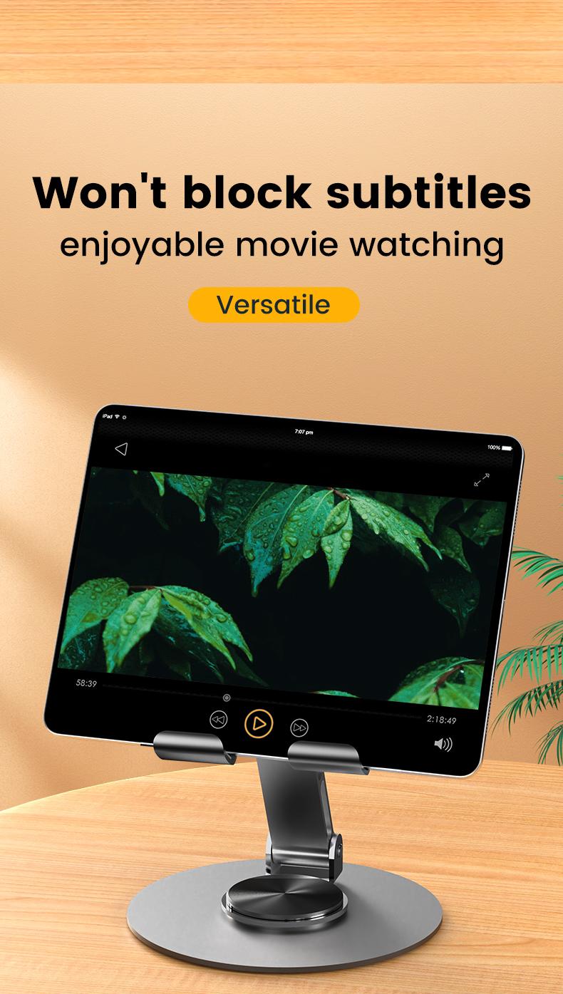 Tablet Stand Phone Holder for Desk/Office, 360 Rotating/Adjustable, Compatible with iPad Pro Air Mini, iPhone, Samsung, E-Reader, Kindle, and All Tablets