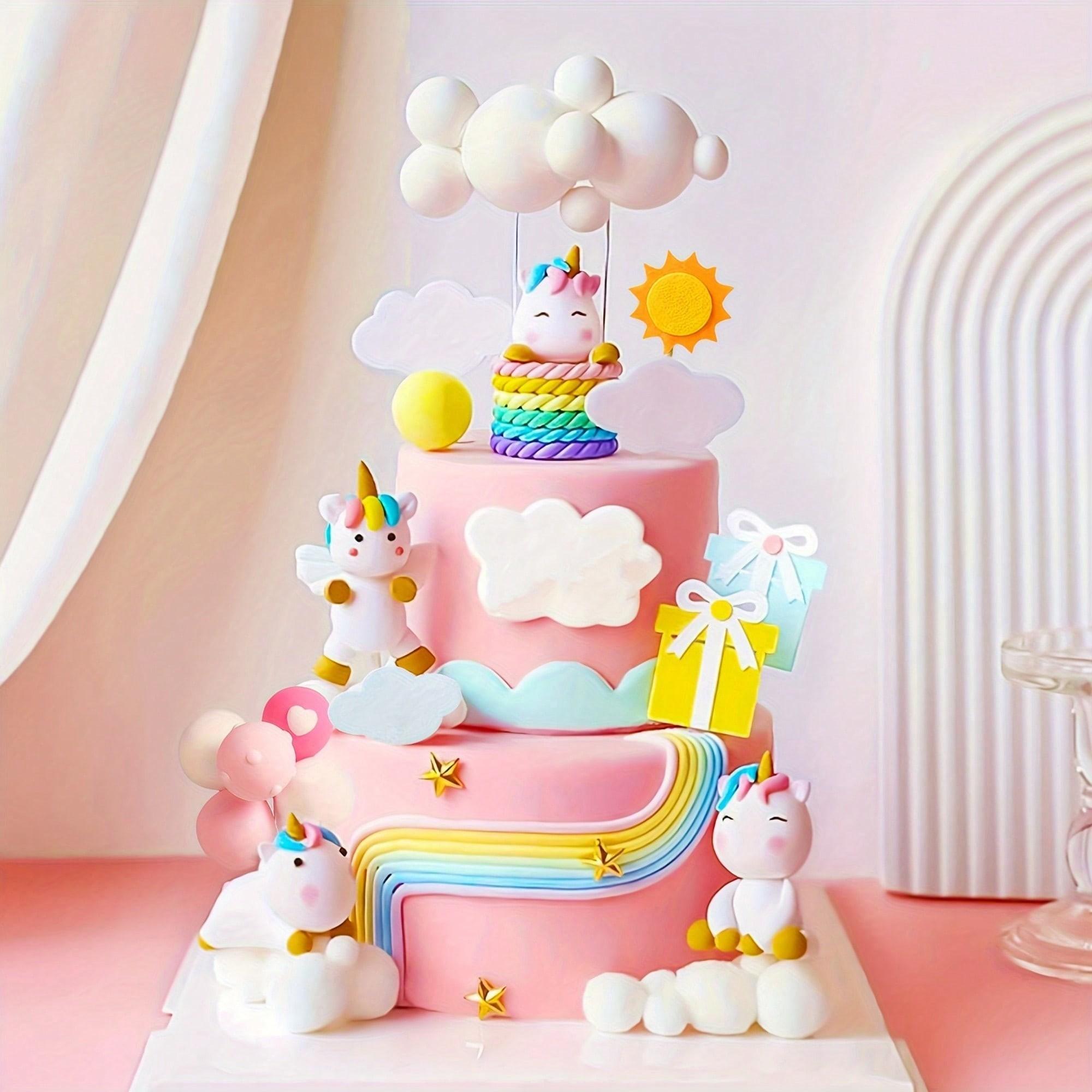 7 Piece Unicorn Cake Decorations, Girl Birthday Party Supplies, Perfect for Baby Shower, Halloween, Christmas, New Year, Valentine's Day