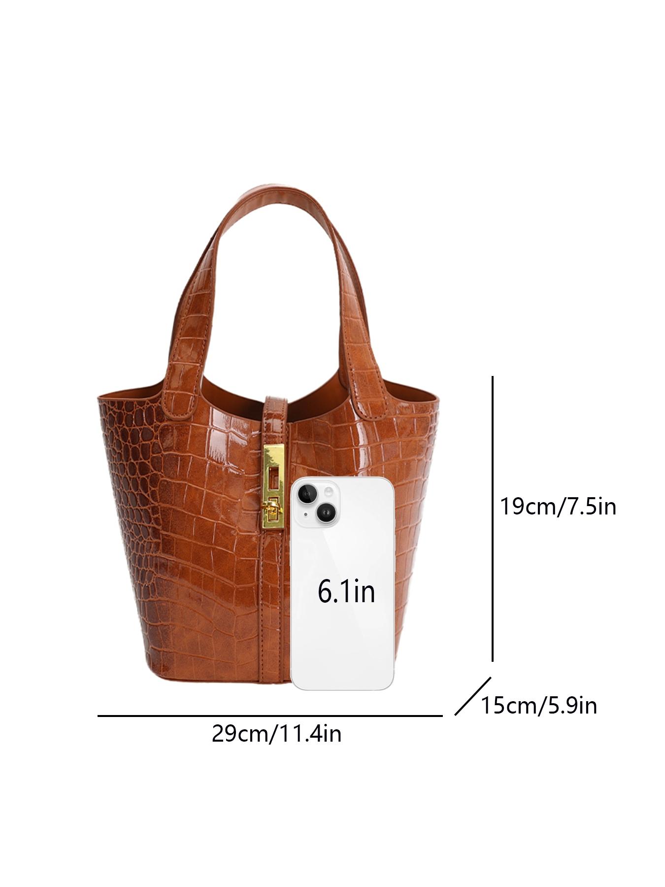 1pc Women's handbag with solid color crocodile pattern, Casual Trendy Handbag, simple and trendy, suitable for white-collar workers commute, go shopping. Lightweight Work Bag