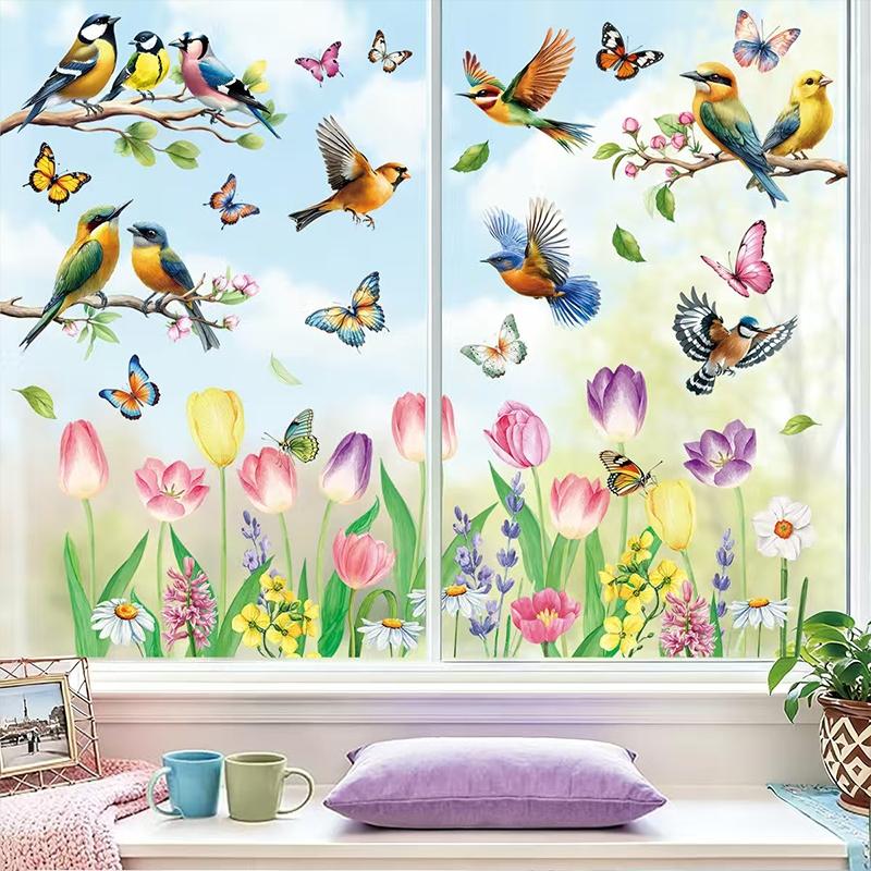 Spring Pigeon Window Stickers Set, 9 Sheets / 80 Pieces, Cute Bird Decorations for Windows, Festive Home Decoration Accessories