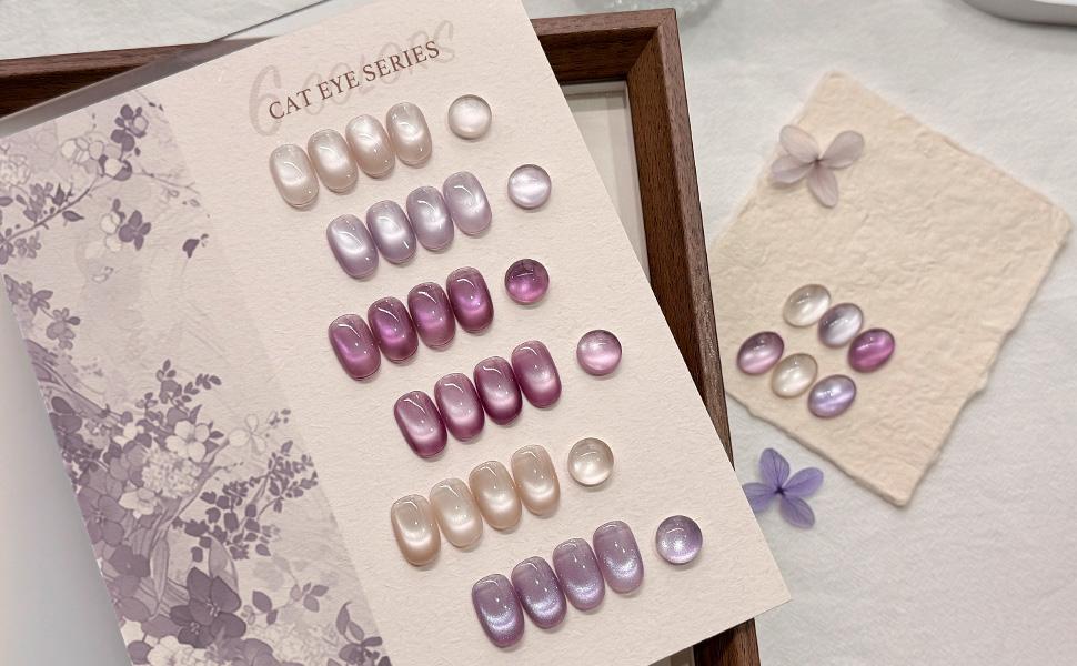 GAOY Purple Pink Cat Eye Gel Polish Kit with Magnet Christmas Gift Idea, 6 Colors Glitter Nail Polish Set, Summer Nail Art, Soak Off UV Cure Gel for DIY Manicure at Home and Salon