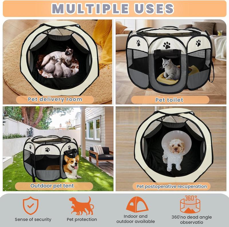 Dog Cat Playpen, Puppy Pet Playpen Indoor for Small Dogs Tent Crates Cage Outdoor, Portable Pop Up Dog Kennel Playpen with Carrying Case for Dogs/Cats/Rabbits, Removable Zipper Top, kitty condo ，Grey