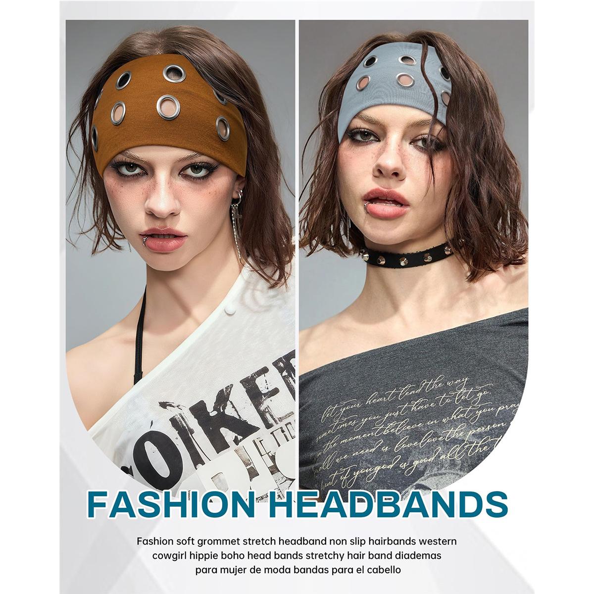 AWAYTR Fashion Grommet Wide Headbands for Women Hollow Out Elastic Head Bands Y2k Girls Punk Grunge Stretchy Hair band Hair Accessories AWAYTR Fashion Grommet Wide Headbands for Women Hollow Out Elastic Head Bands Y2k Girls Punk Grunge Stretchy Hair band Hair Accessories