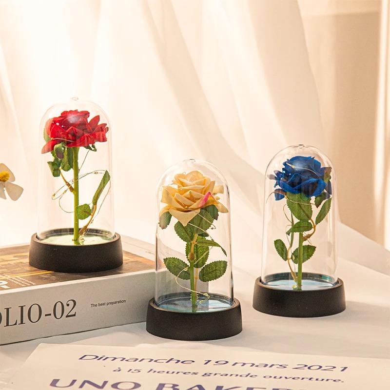 Eternal Rose Flowers Artificial Foil Flower in Glass Glow Immortal Flower LED Roses Lamp Flores Eternas Valentine's Day Gift Light Up Rose