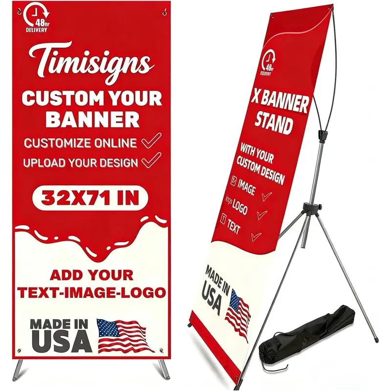 Custom Banner with X Stand 32" X 71",Banners and Signs Customize,Portable Retractable Banner with Travel Bag for Advertising, Party,Graduation Celebration,Exhibition-stand