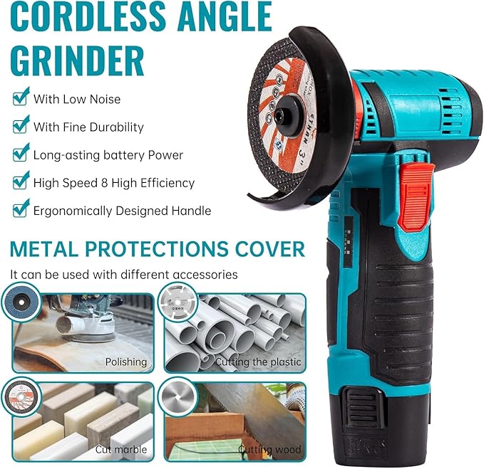 12V Mini Angle Grinder, 1 Set Multi-purpose Rechargeable Grinding Tool With 2×Lithium Batteries, , Polishing Grinding Machine for Cutting, Diamond Cordless Power Tools, Tools and Gadgets Portable
