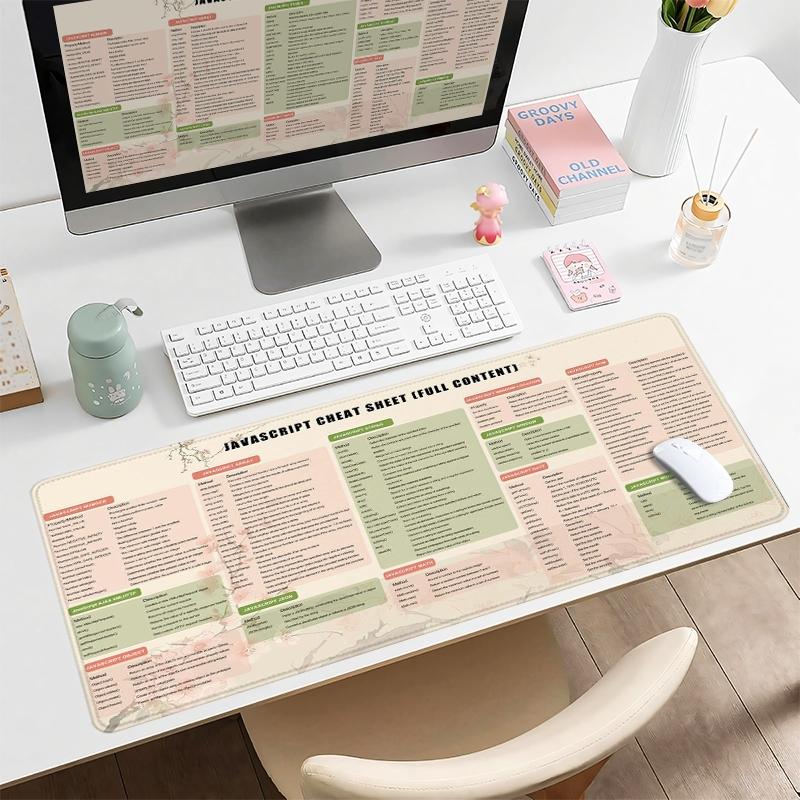 1pc Extra Large JavaScript Cheat Sheet Mouse Pad Practical Office Desk Pad, Computer Keyboard Mousepad with Non - Slip Rubber Base Durable Stitched Edge Perfect Gift for Home and Office Desk Accessories, Desk Gadgets