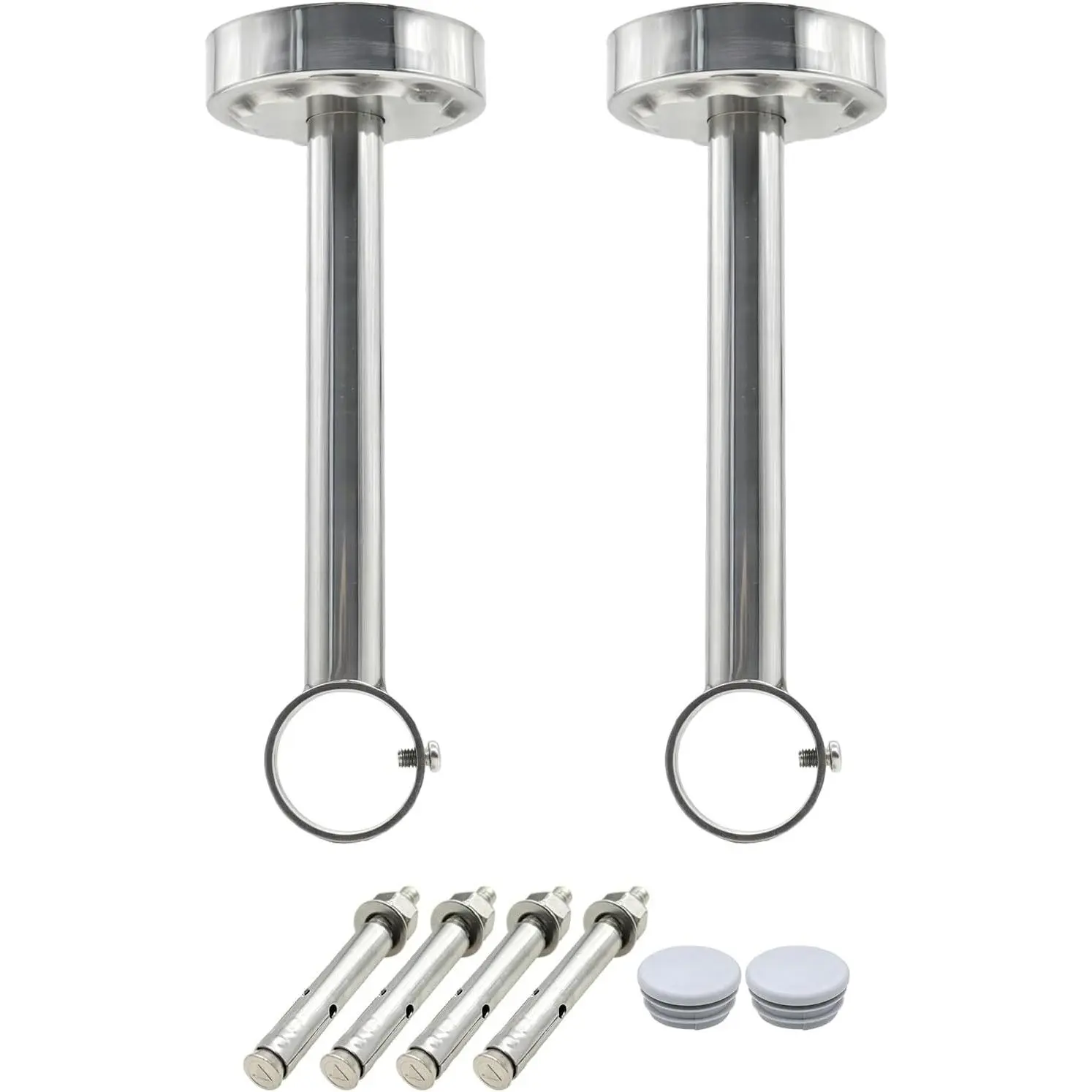 2 Pack Ceiling Mount Bracket, Stainless Steel Wardrobe Pipe Bracket Rod Holder Ceiling Holder, Shower Curtain Closet Wardrobe Rod Lever Support Holder Pipe Flange Socket (D*H)26*300mm/1*12''