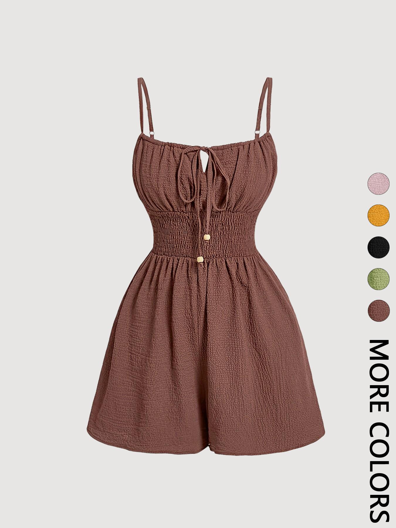 Women's Casual Sleeveless Romper with Front Tie and Elastic Waist, Stylish All-In-One Jumpsuit for Summer, Trendy Fashion for Ladies Women's Casual Sleeveless Romper with Front Tie and Elastic Waist, Stylish All-In-One Jumpsuit for Summer, Trendy Fashion for Ladies