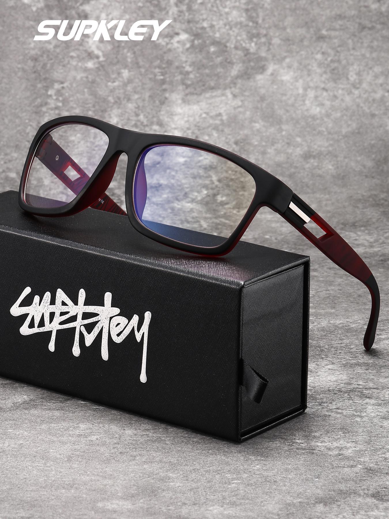 SUPKLEY Fashion Vacation Style Colorless Transparent Glasses PC Lens Rectangular Frame Anti-Slip Brand Packaging Ideal Gift Choice