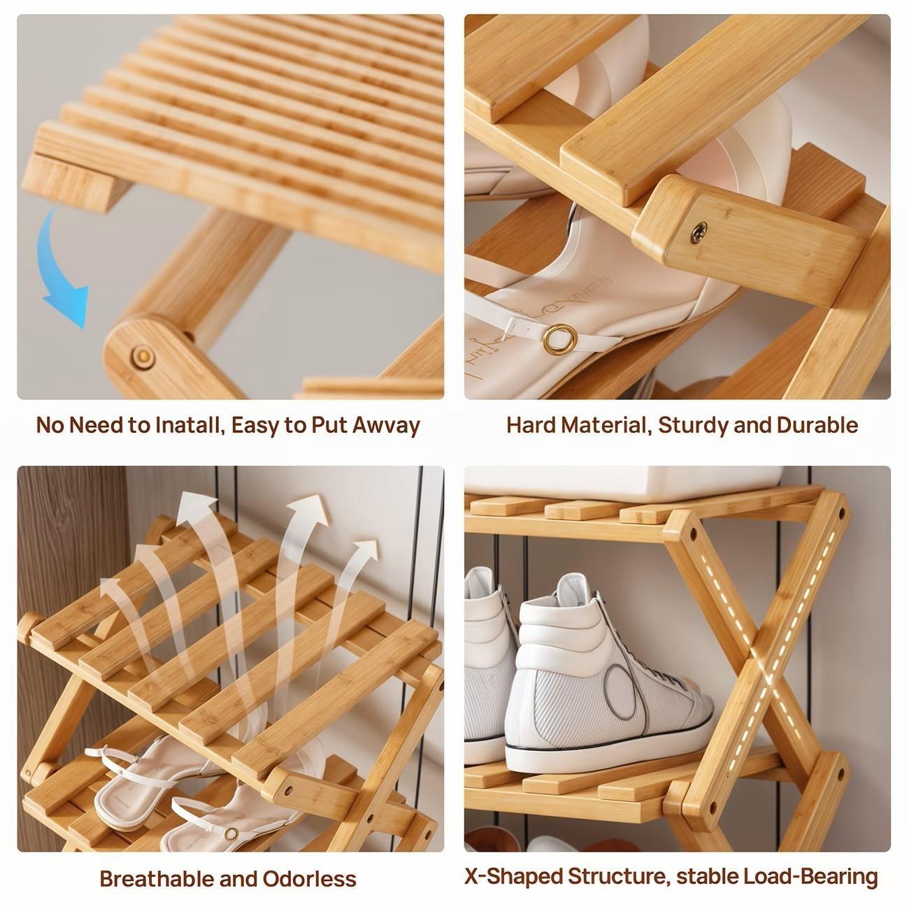 Bamboo Shoe Rack Multi-Layer Foldable, Home Organizer for Living Room Bedroom Bathroom, Shoe Organizer Storage Racks, Shelves Rack