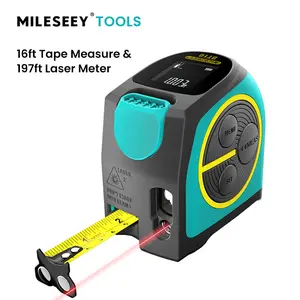 【FathersDayGift】MILESEEY DT10 2-in-1 Digital Laser Tape Measure: 197ft Laser Meter & 16ft Steel Tape with  Tape Lock, Area & Volume Calculation (Square/Cubic), USB Fast Charging, Class 2 Safety Laser - Pro for Engineering & Home DIY