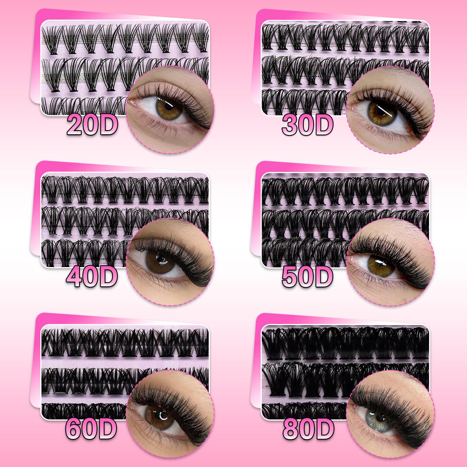 Lashsun Lash Clusters Kit D Curl 8 Styles, Natural Colorful Lashes, Bond Seal Brush, Headband Wristband, Beginner Proficient DIY