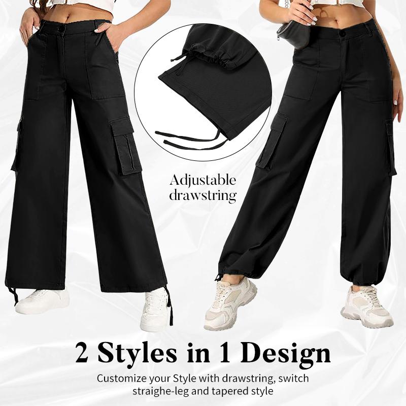 Avamo Stretchy Womens Cargo Pants thick thigh pants work outfits women Wide Leg Sweatpants Baggy High Waisted 6 Pockets Straight Leg Casual Y2K Streetwear Cinched Ankle/ Straight-Leg Capris Pants With Adjustable Trouser Cuffs for Daily Wear
