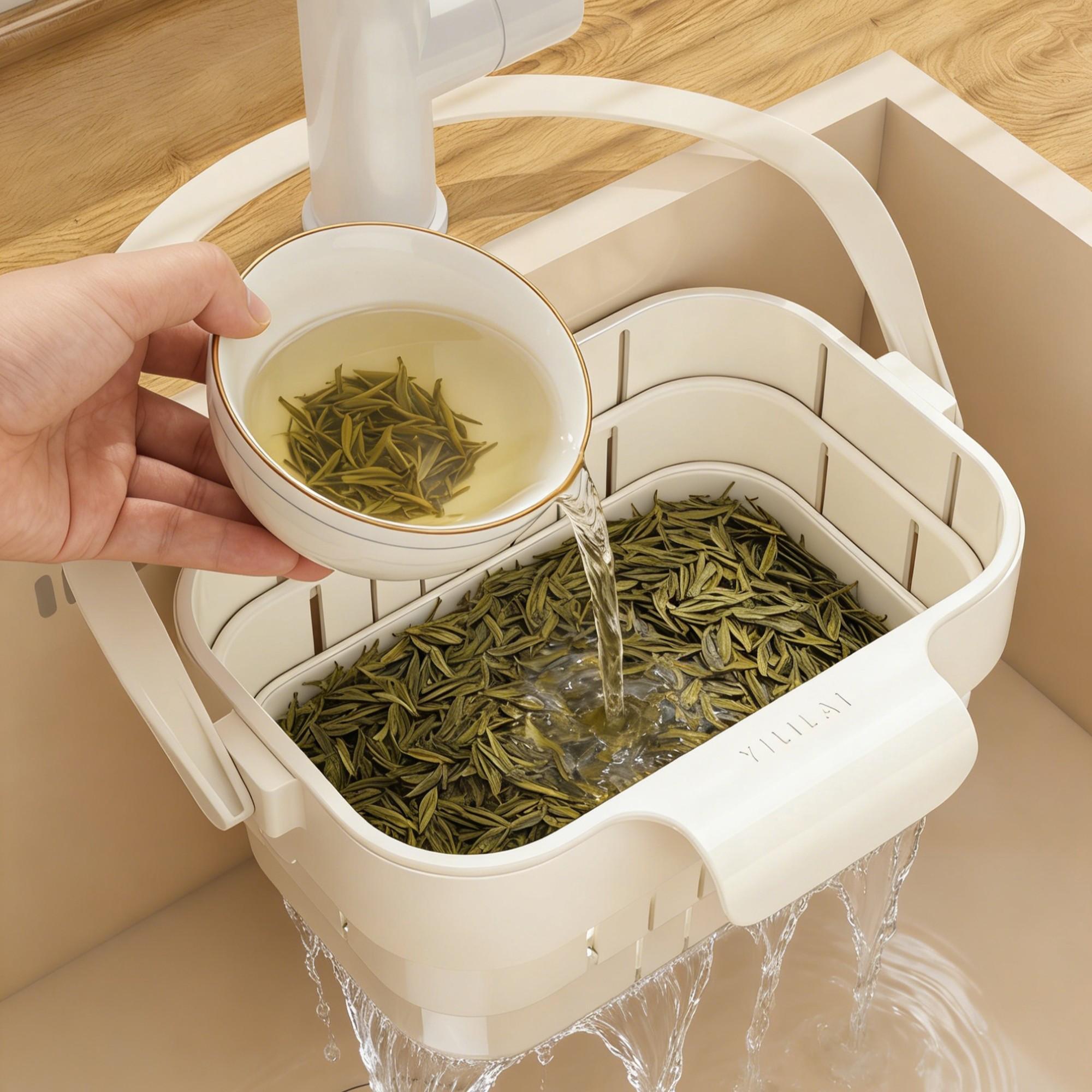 Foldable Adjustable Draining Basket, Keep Kitchen Counter Dry, Vegetable Washing Filter, Plastic Food Filter Accessory