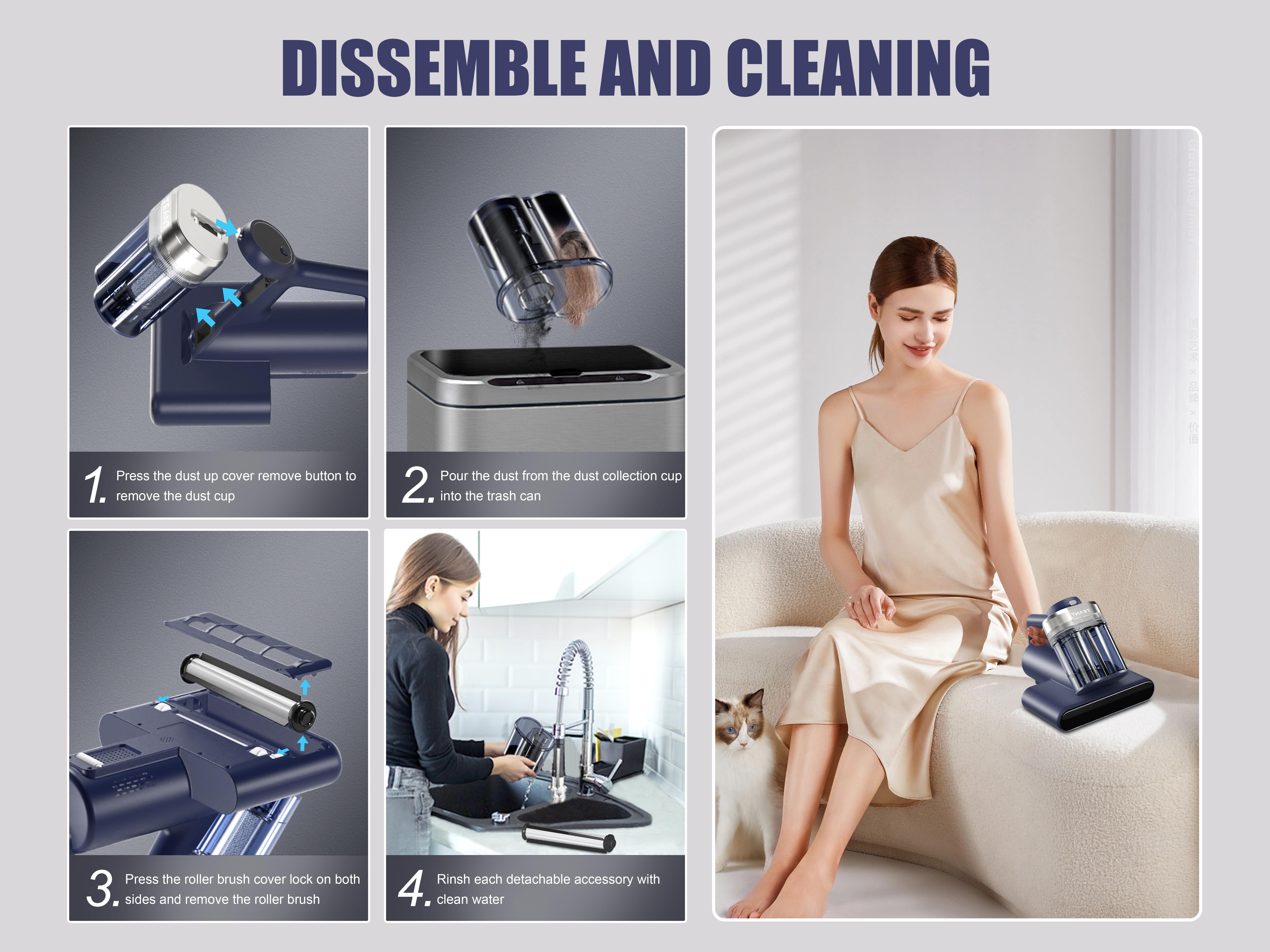 Teant Mattress Vacuum Cleaner for Dust Mites Removal, Bed Vacuum with UV-C Light & 149°F Hot Air & Aroma Tablet & LED Display, 16Kpa Powerful Suction Double-Cup Handheld Vacuum Cleaner With HEPA Filter for Bed, Couch, Sofa, Carpet