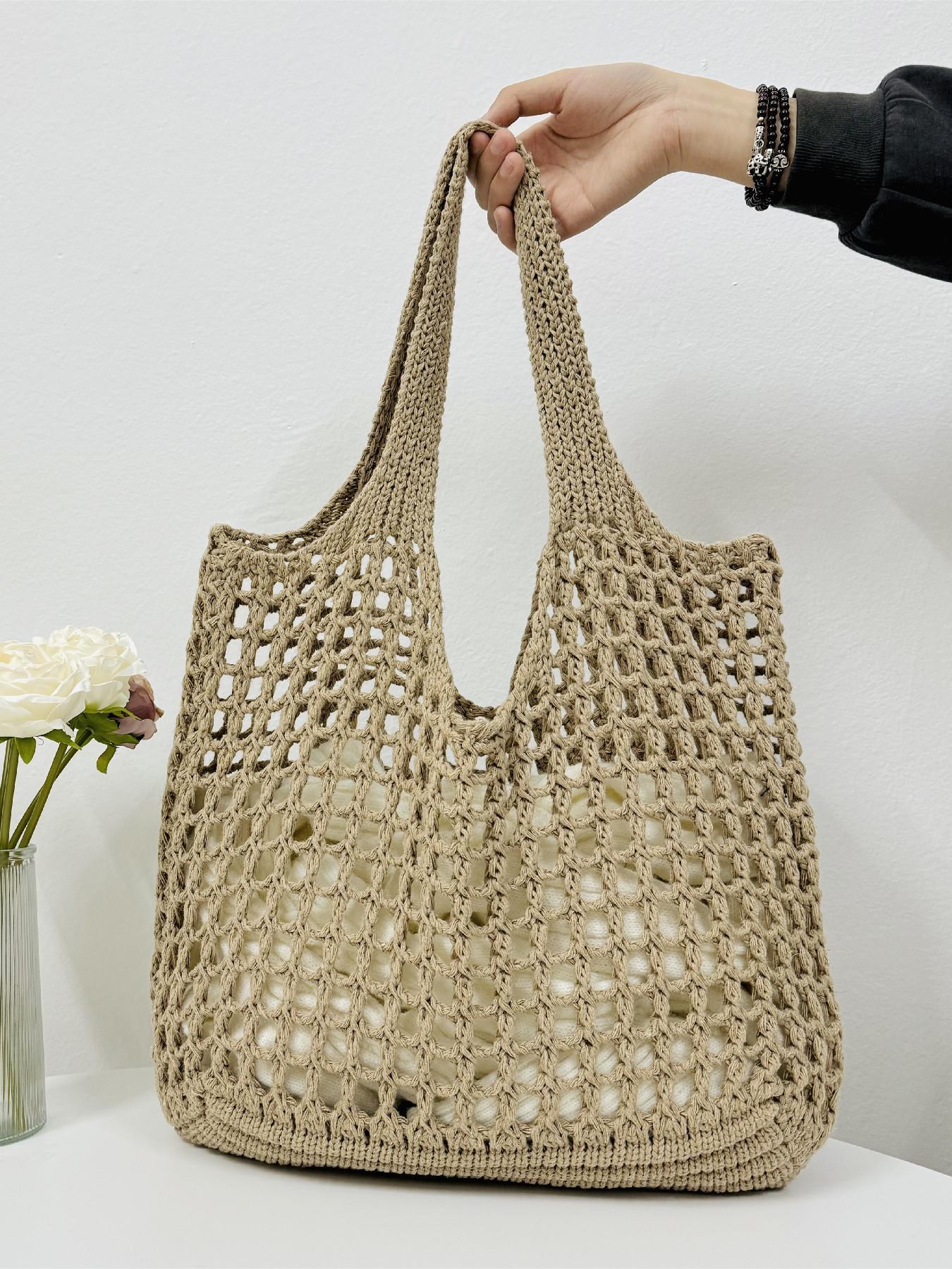 Ladies' simple casual hollow design shoulder bag, fashionable daily personalized pattern knitted bag, Colorblock Bag, Crossbody Crochet Bags