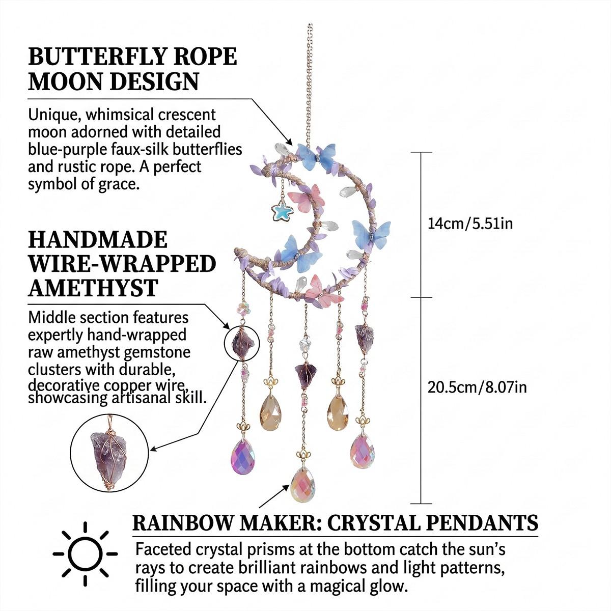 Handmade Hemp-Rope-Wrapped Leaf Butterfly Sun Catcher, Crystal Ball Rainbow Maker Wall Hanging Ornament Home Hanging Decoration Items for Home Décor, Holiday Gift Idea #GLOBAL PICKS