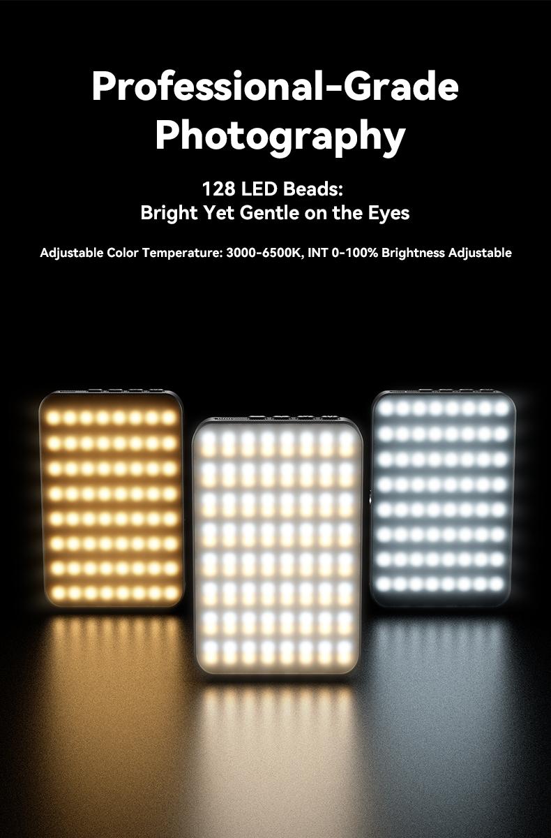 EMEET XJ77 Magnetic Video Light, 3 Color Modes and 10 Brightness Levels, 2000mAh Portable Camera Light 4W Output Power, LED Video Light Panel, 3000-6500K 128 LED Beads for TikTok, Content Creator, Photographer portable light